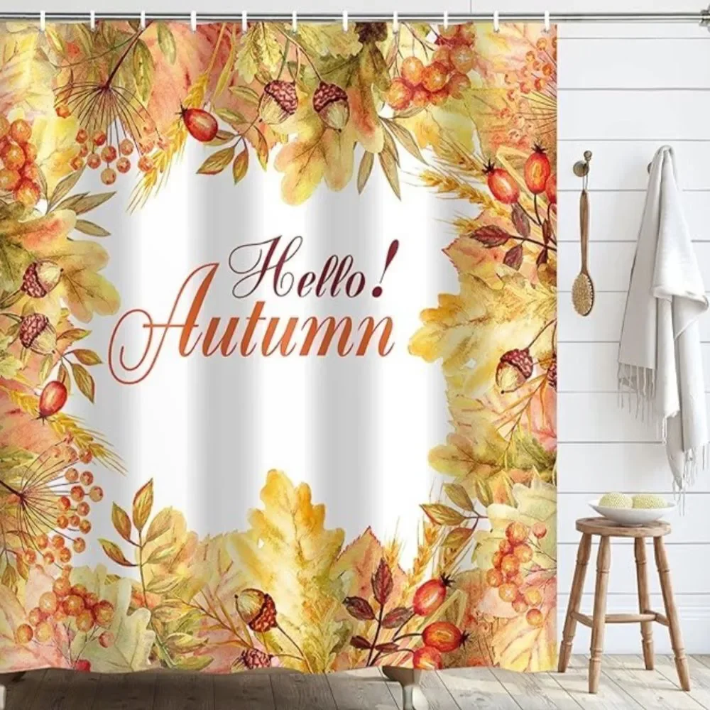 Generleo Autumn Shower Curtain Fall Maple Leaves Shower Curtain Watercolor